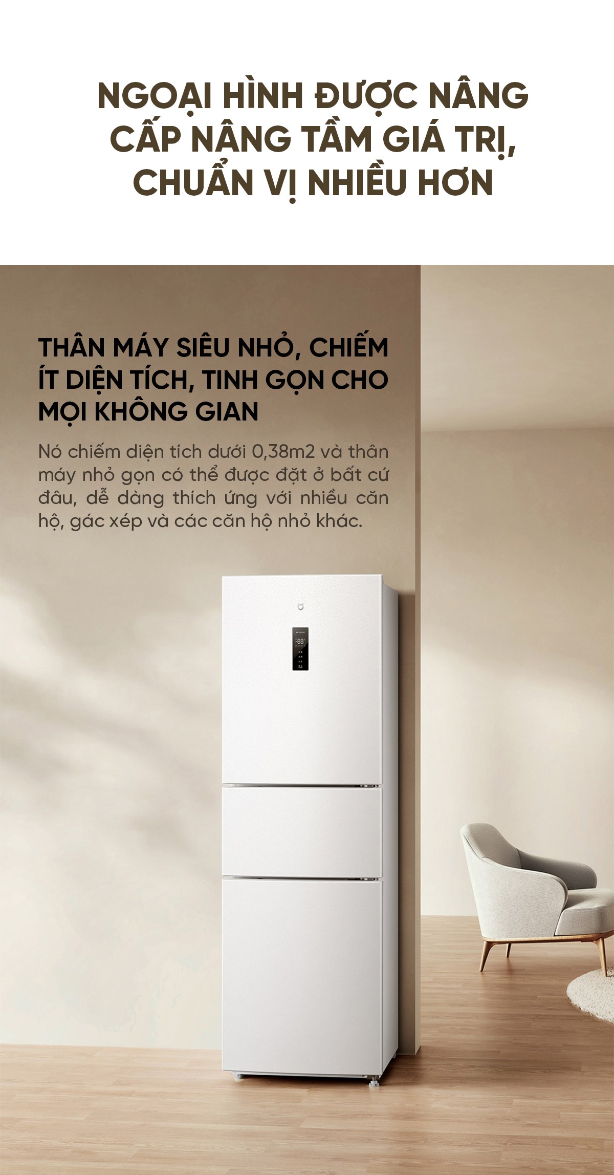 Tủ lạnh 3 cửa độc lập Xiaomi Mijia 256L lưu trữ thực phẩm hiện đại và thông minh