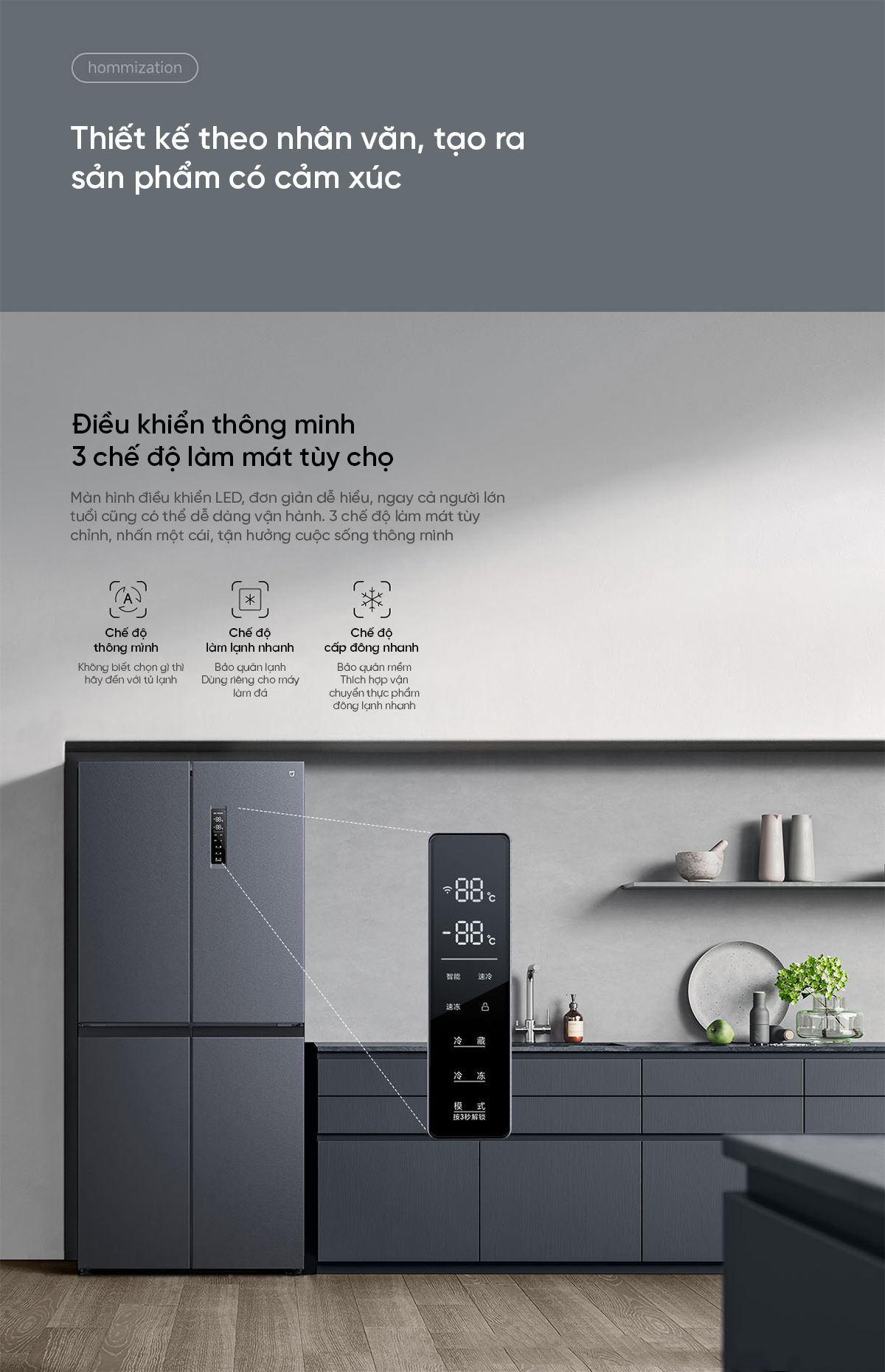 Tủ lạnh Xiaomi Mijia 430L, 4 cánh, ion khử khuẩn, cấp đông nhanh