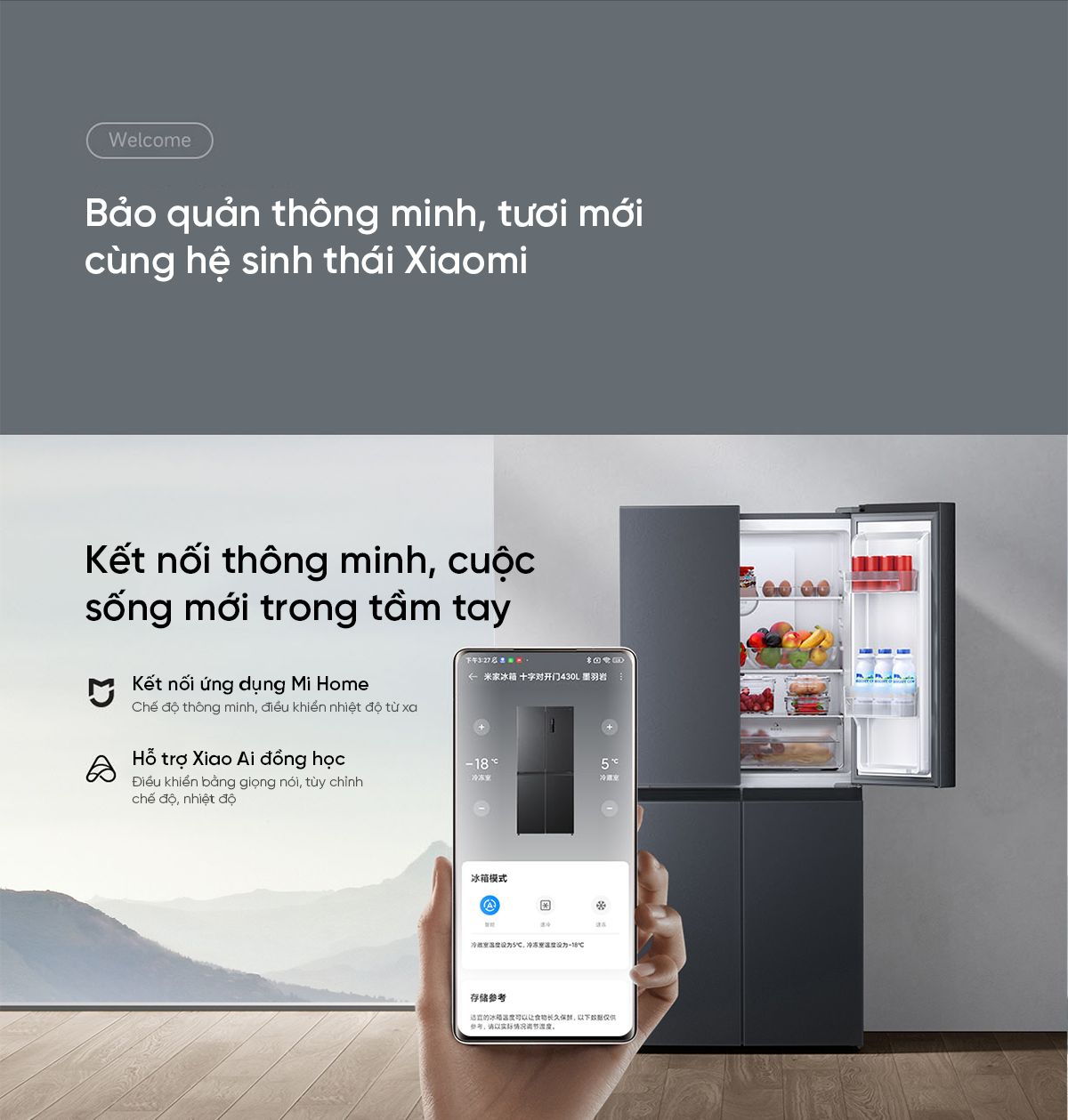 Tủ lạnh Xiaomi Mijia 430L, 4 cánh, ion khử khuẩn, cấp đông nhanh