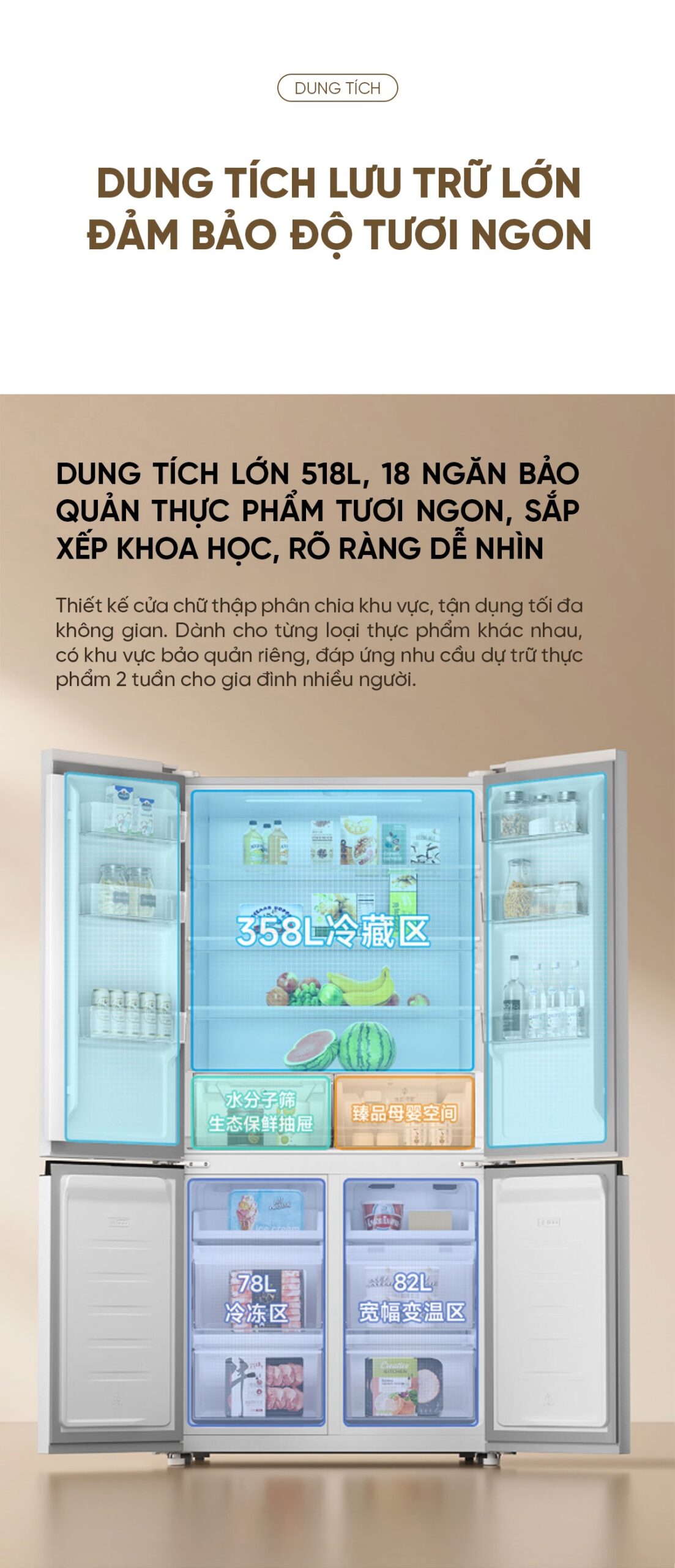 Tủ lạnh siêu mỏng Xiaomi Mijia 518L thiết kế âm tường có ngăn đông mềm