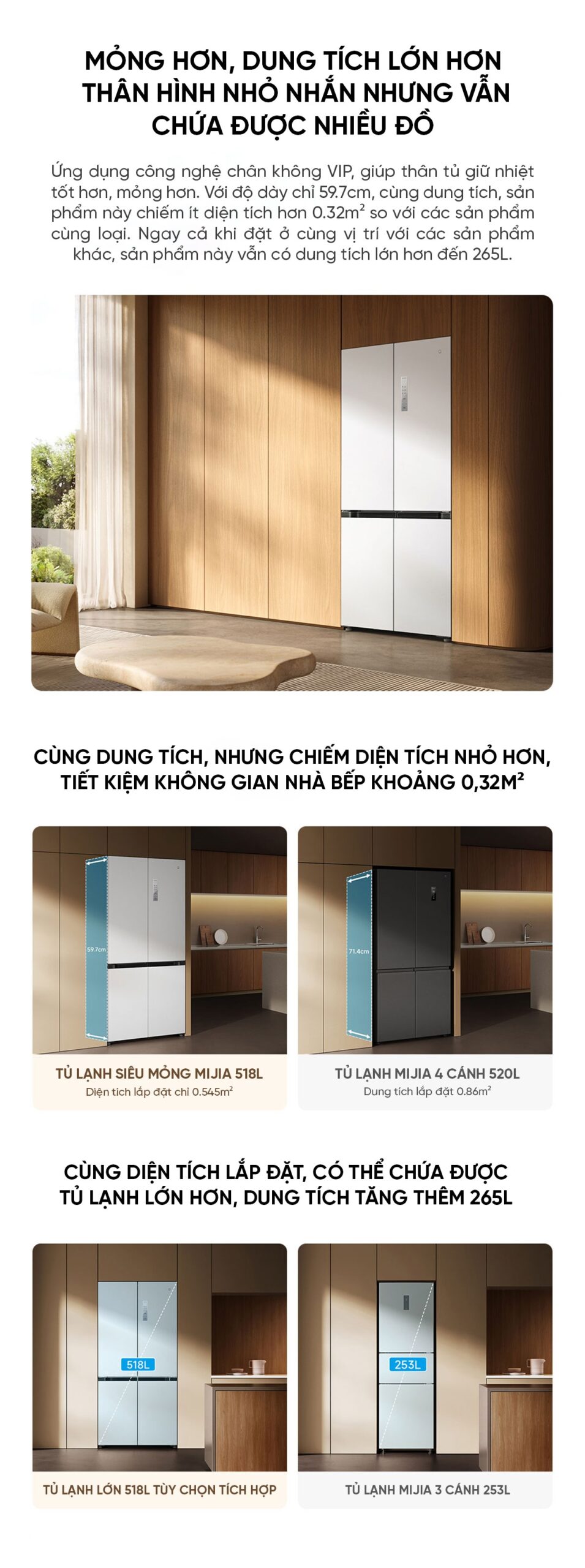 Tủ lạnh siêu mỏng Xiaomi Mijia 518L thiết kế âm tường có ngăn đông mềm