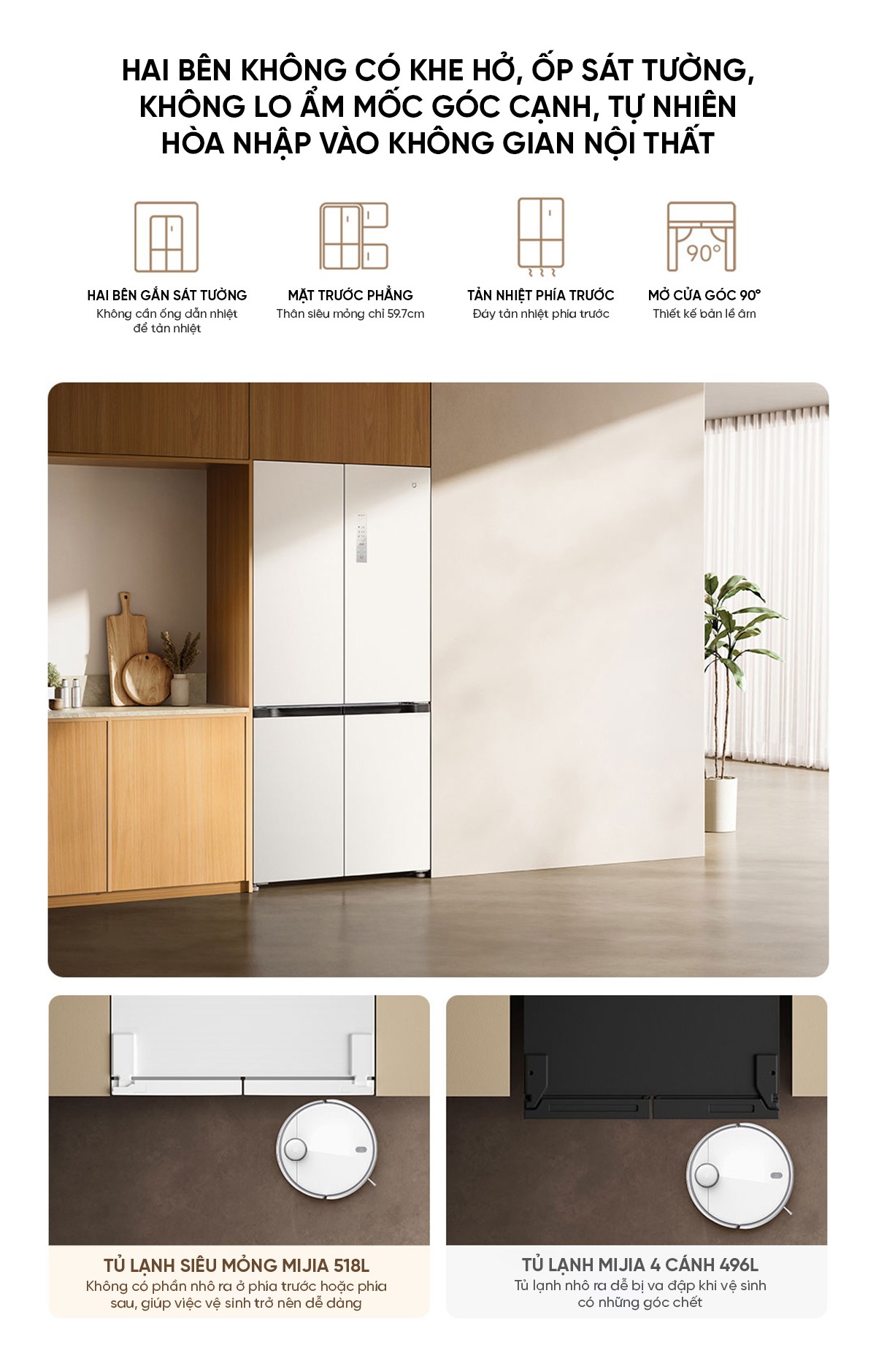 Tủ lạnh siêu mỏng Xiaomi Mijia 518L thiết kế âm tường có ngăn đông mềm