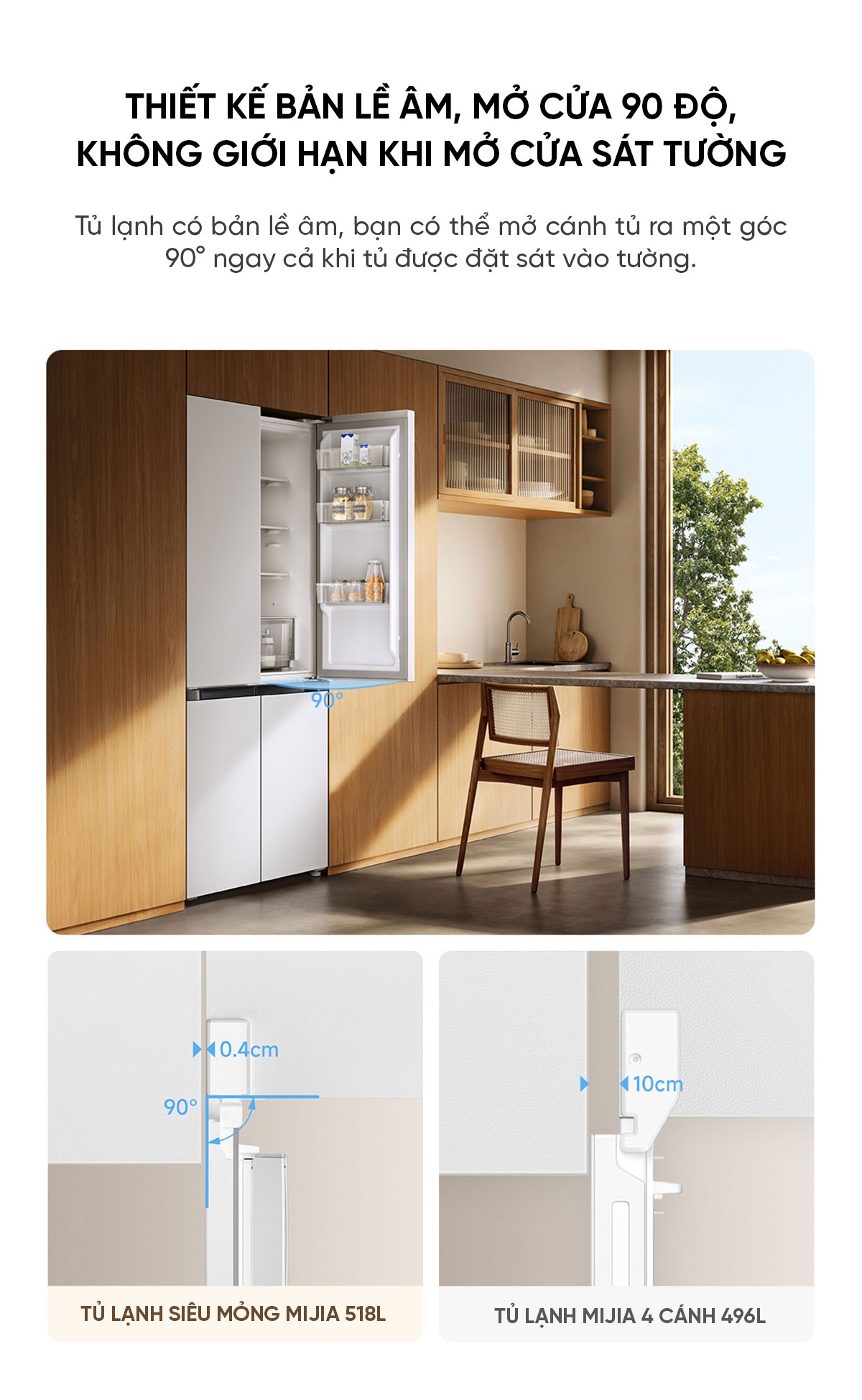 Tủ lạnh siêu mỏng Xiaomi Mijia 518L thiết kế âm tường có ngăn đông mềm
