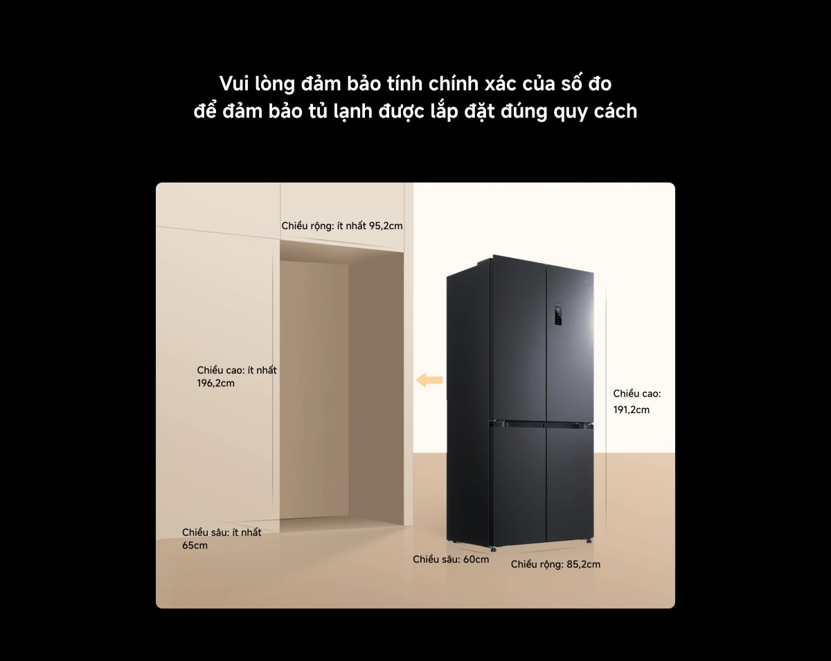 Tủ lạnh Xiaomi Mijia Refrigerator Cross Door 510L, Dual inverter Tiết kiệm điện và vận hành êm ái