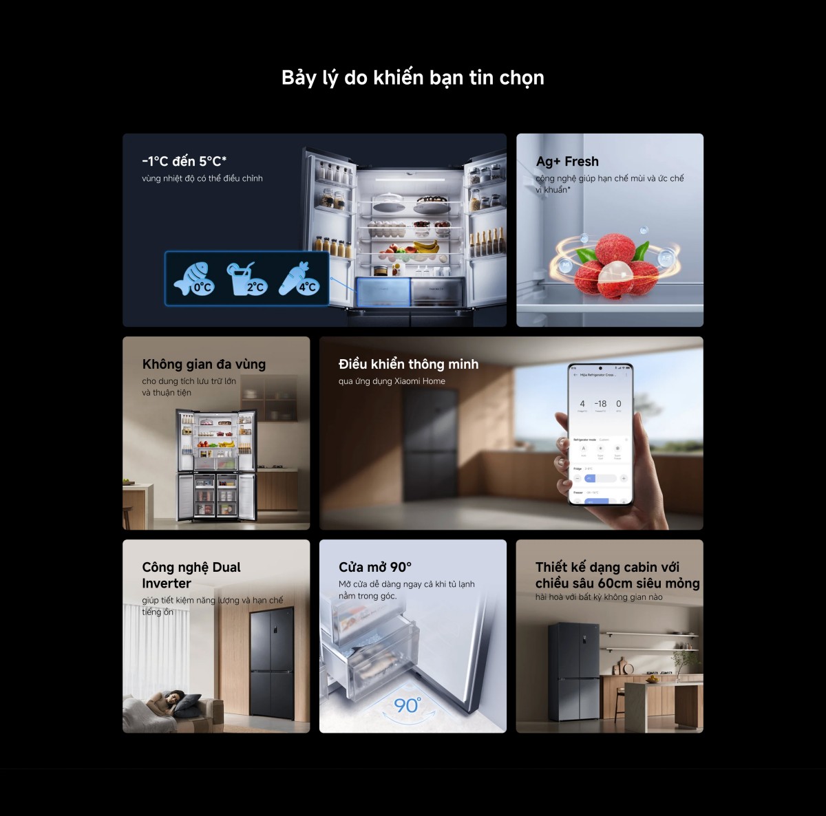Tủ lạnh Xiaomi Mijia Refrigerator Cross Door 510L, Dual inverter Tiết kiệm điện và vận hành êm ái