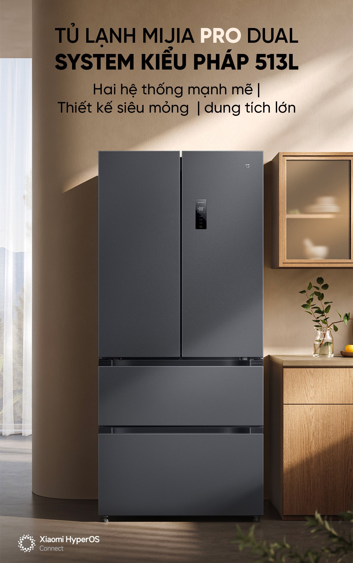 Tủ lạnh Xiaomi Mijia 513L Pro 2026, kiểu Pháp, làm lạnh kép