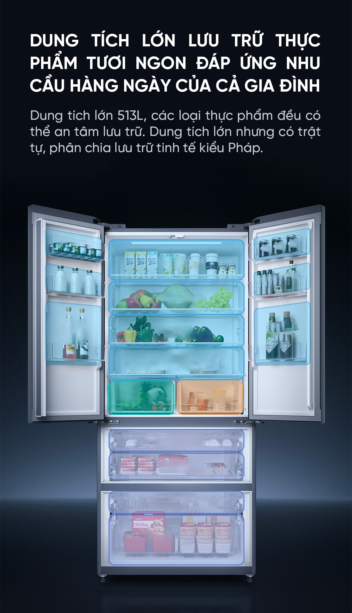 Tủ lạnh Xiaomi Mijia 513L Pro 2026, kiểu Pháp, làm lạnh kép