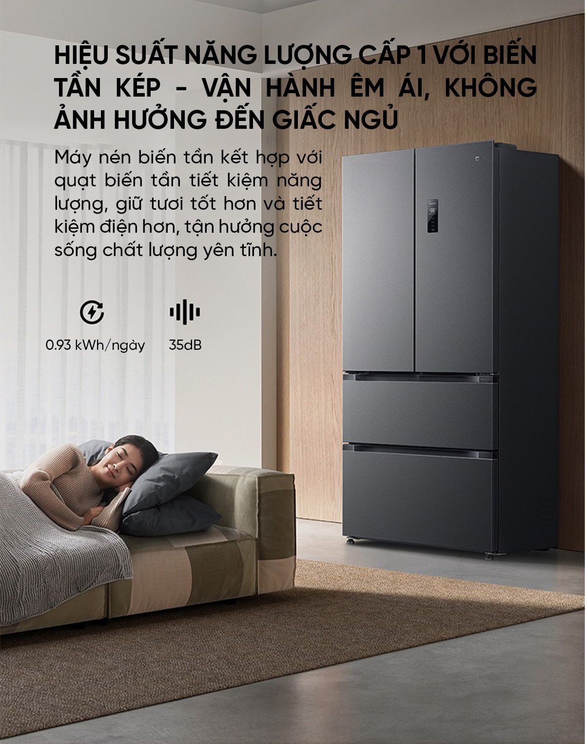 Tủ lạnh Xiaomi Mijia 513L Pro 2026, kiểu Pháp, làm lạnh kép